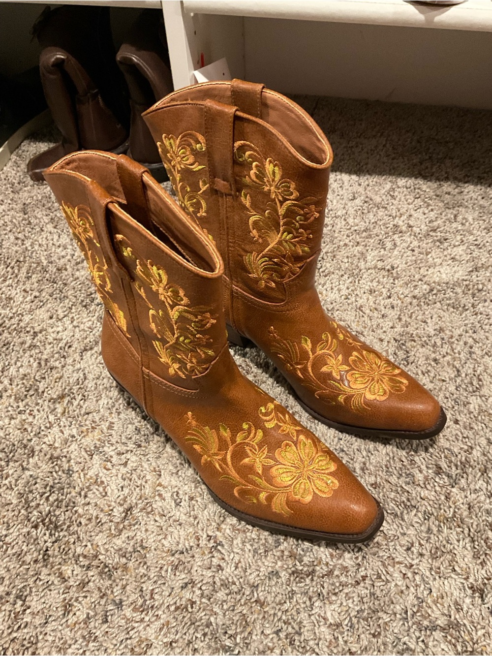 Lulu's Brown Western Lace-Up Boots with Yellow Floral Embroidery